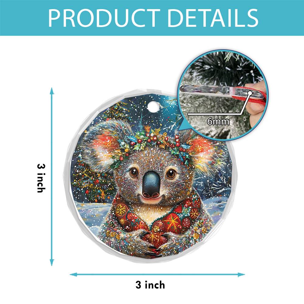 Beautiful Angus Koala Christmas Night Design 1 Glass Ornament