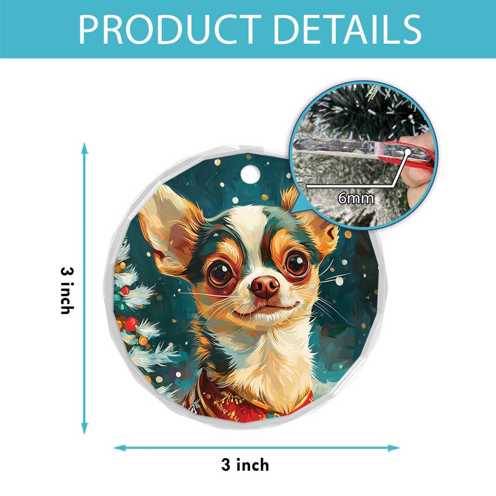 Beautiful Chihuahua Dog Christmas Night Design 1 Glass Ornament