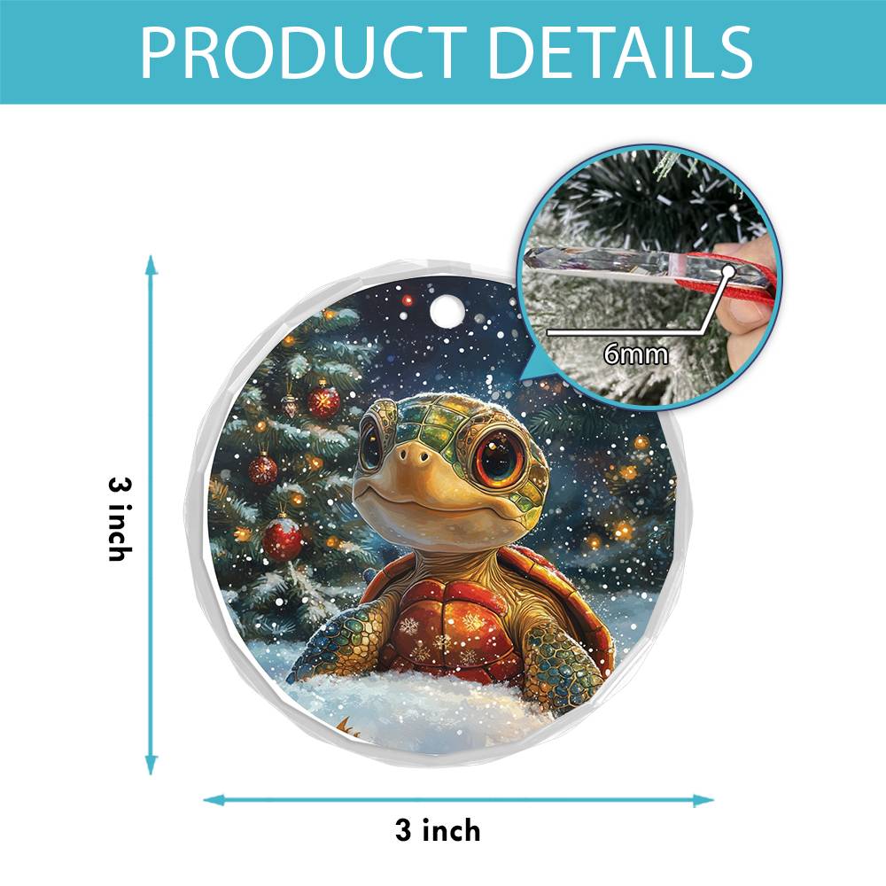 Beautiful Angus Turtle Christmas Night Design 3 Glass Ornament