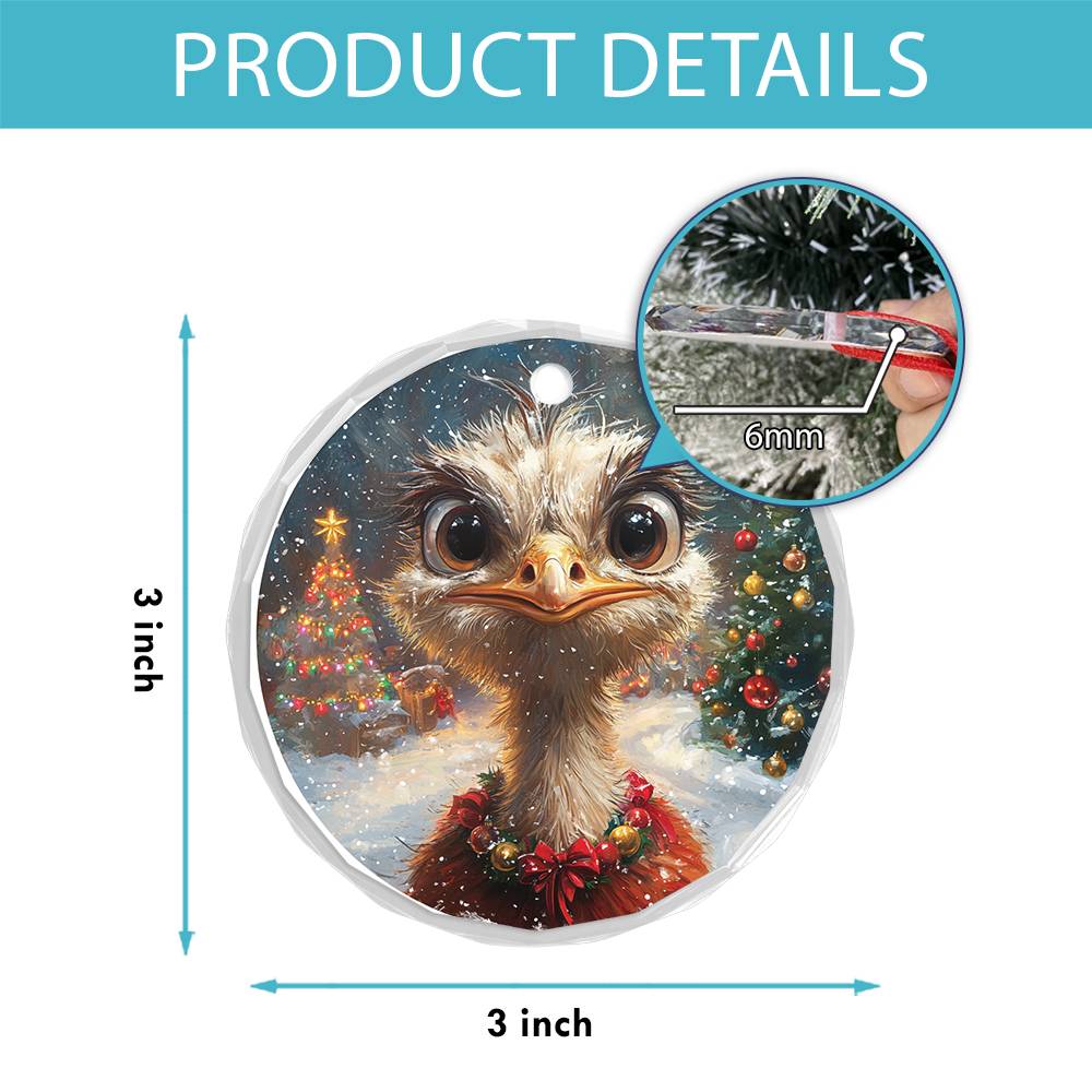 Beautiful Ostrich Christmas Night Design 3 Glass Ornament