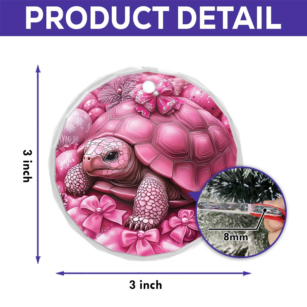 Tortoise Pink Christmas Design 3 Glass Ornament