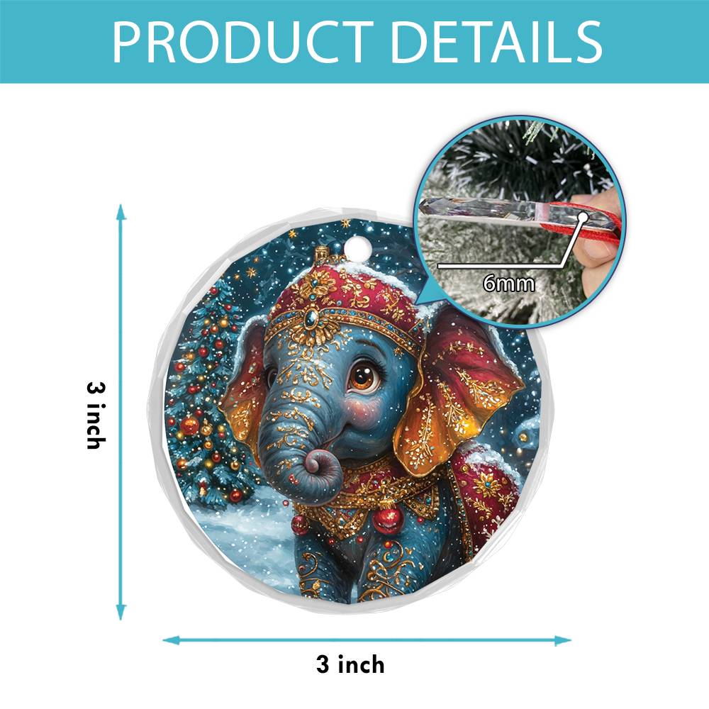Beautiful Elephant Christmas Night Design 2 Glass Ornament