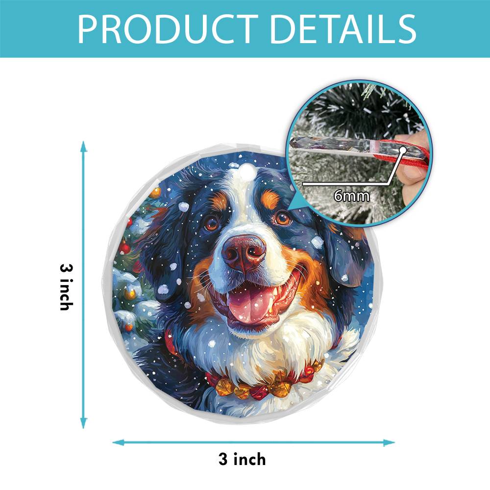 Beautiful Angus Bernese Mountain Dog Christmas Night Design 2 Glass Ornament