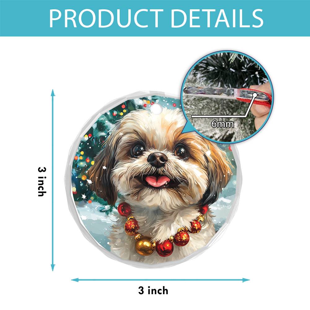 Beautiful Angus Shih Tzu Dog Christmas Night Design 4 Glass Ornament