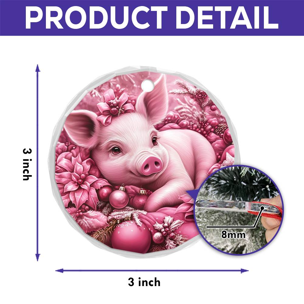 Pig Pink Christmas Design 2 Glass Ornament