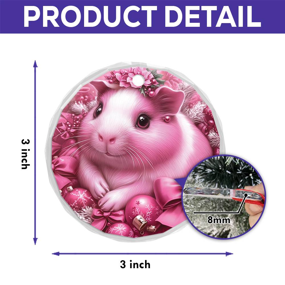 Guinea Pig Pink Christmas Design 3 Glass Ornament