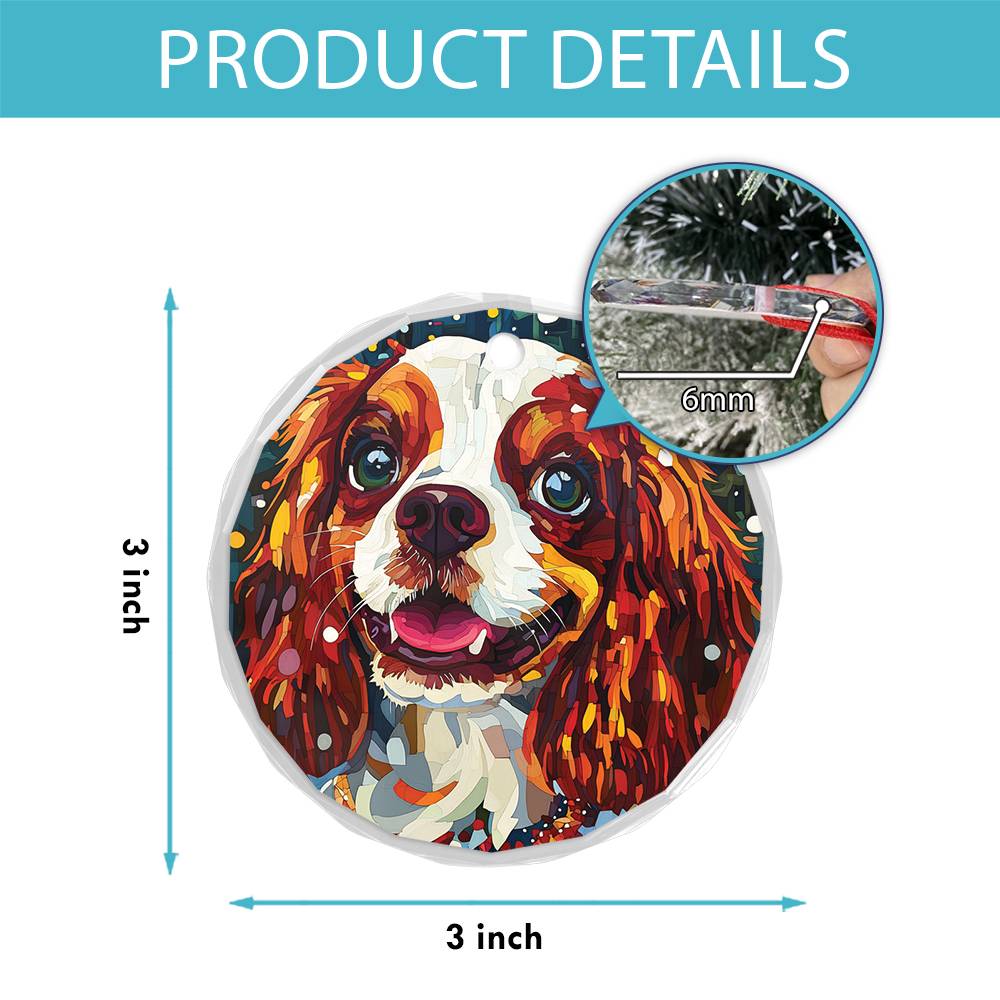 Beautiful Angus Cavalier King Charles Spaniel Dog Christmas Night Design 4 Glass Ornament