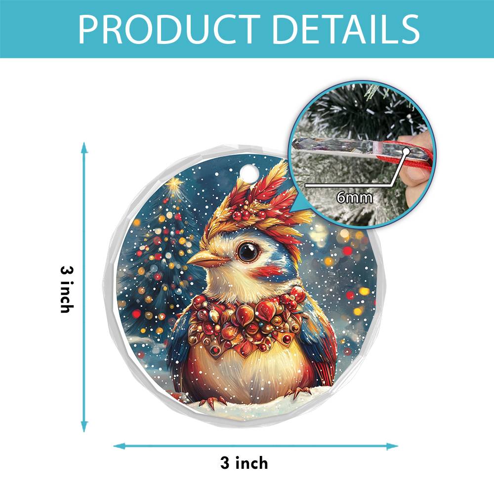 Beautiful Songbird Christmas Night Design 4 Glass Ornament