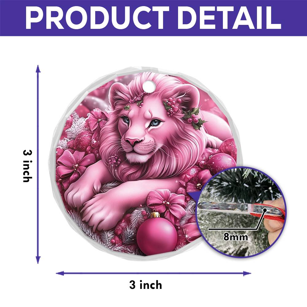 Lion Pink Christmas Design 3 Glass Ornament