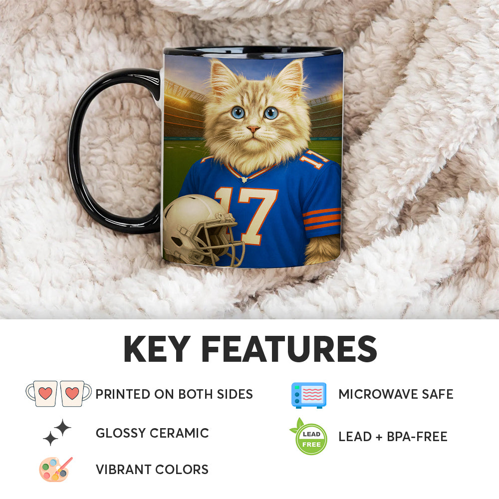 Custom Cat Photo Football Style Mug _ Gift For Cat Lovers