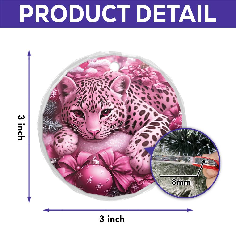 Leopard Pink Christmas Design 2 Glass Ornament