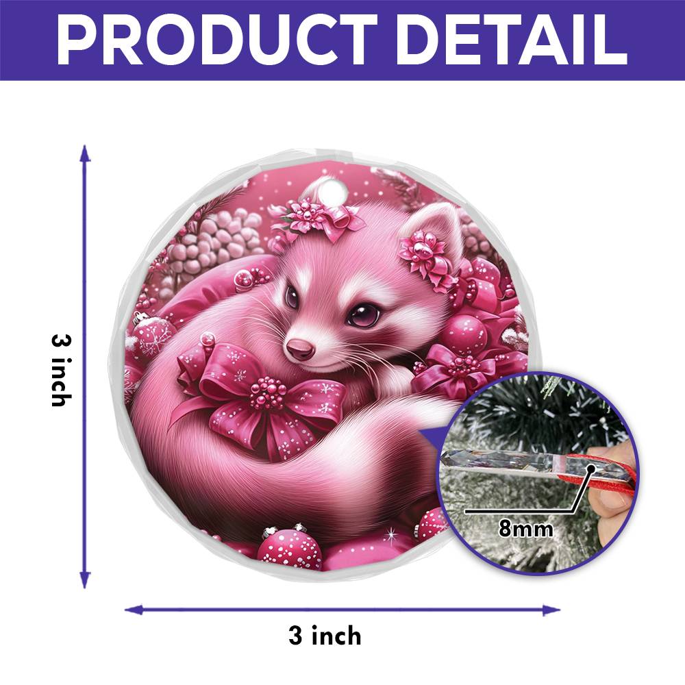 Ferret Pink Christmas Design 4 Glass Ornament