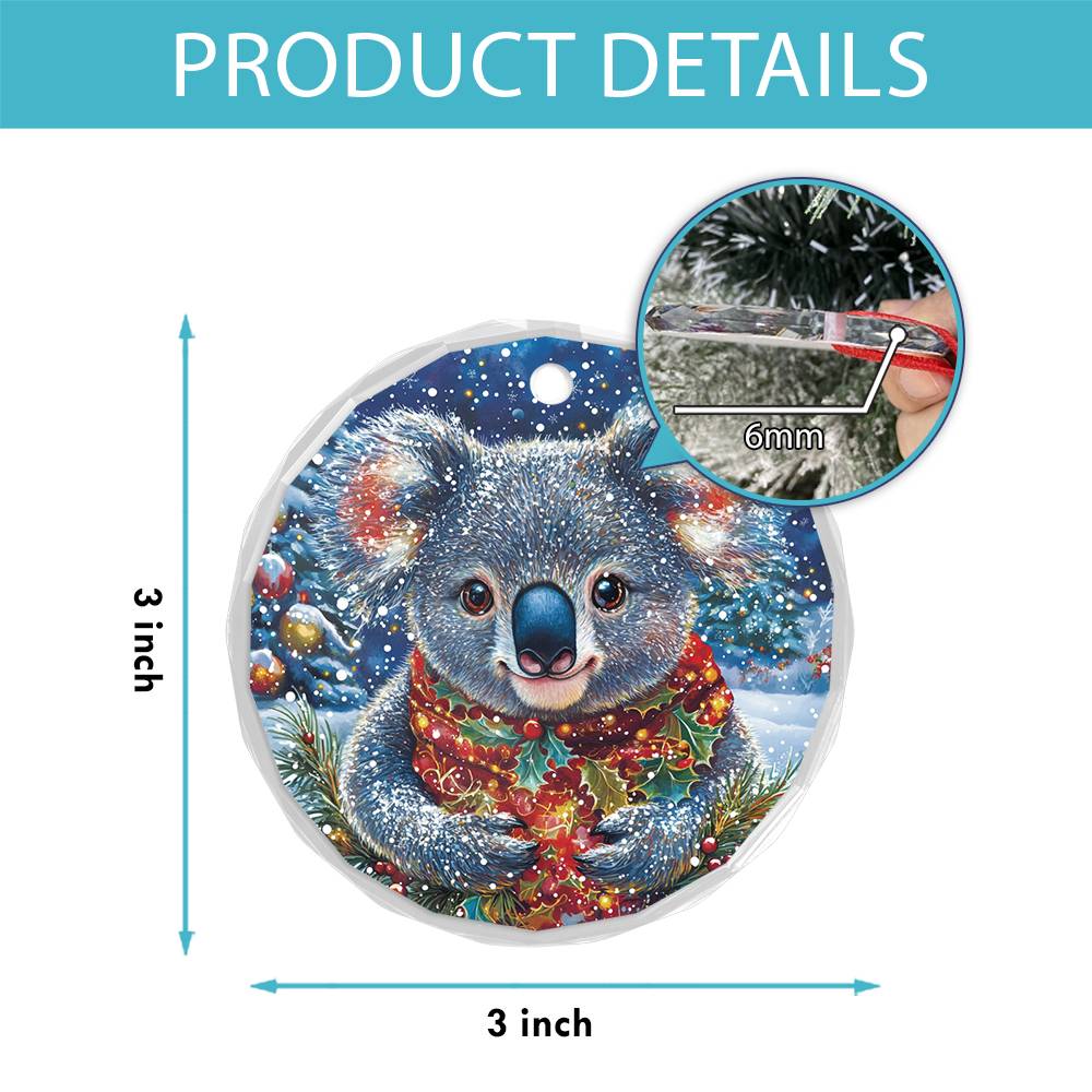 Beautiful Angus Koala Christmas Night Design 2 Glass Ornament