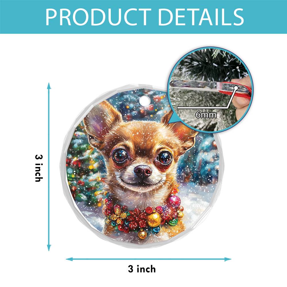 Beautiful Chihuahua Dog Christmas Night Design 2 Glass Ornament