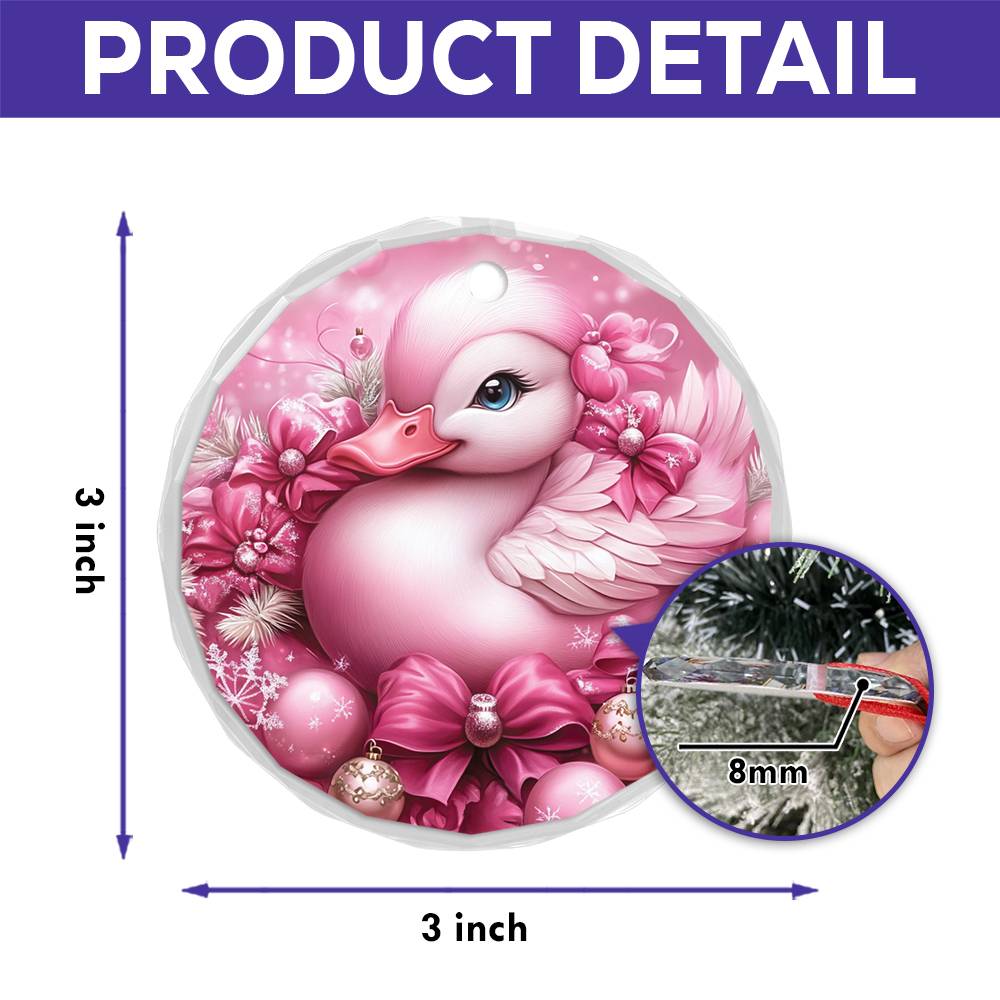 Duck Pink Christmas Design 3 Glass Ornament