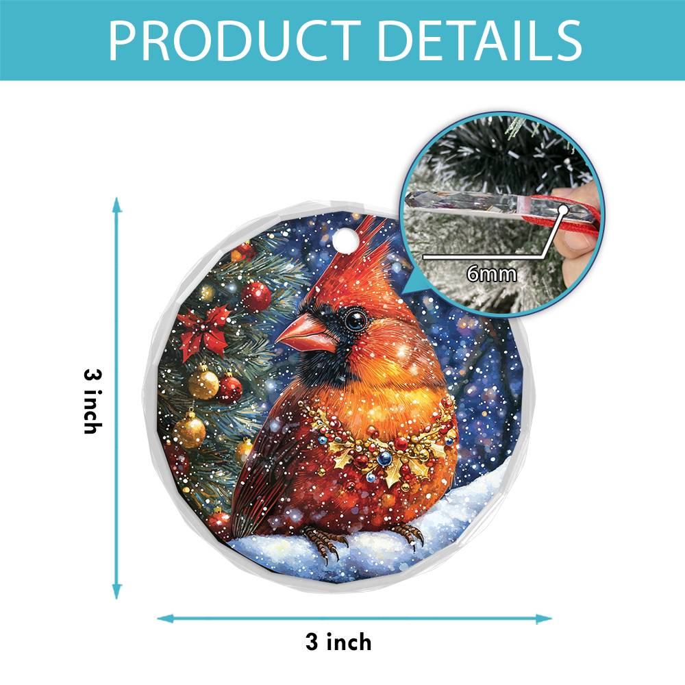 Beautiful Cardinal Christmas Night Design 3 Glass Ornament