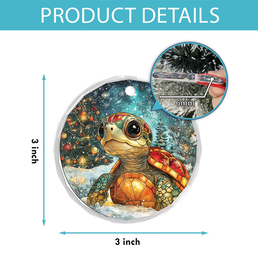 Beautiful Angus Turtle Christmas Night Design 1 Glass Ornament