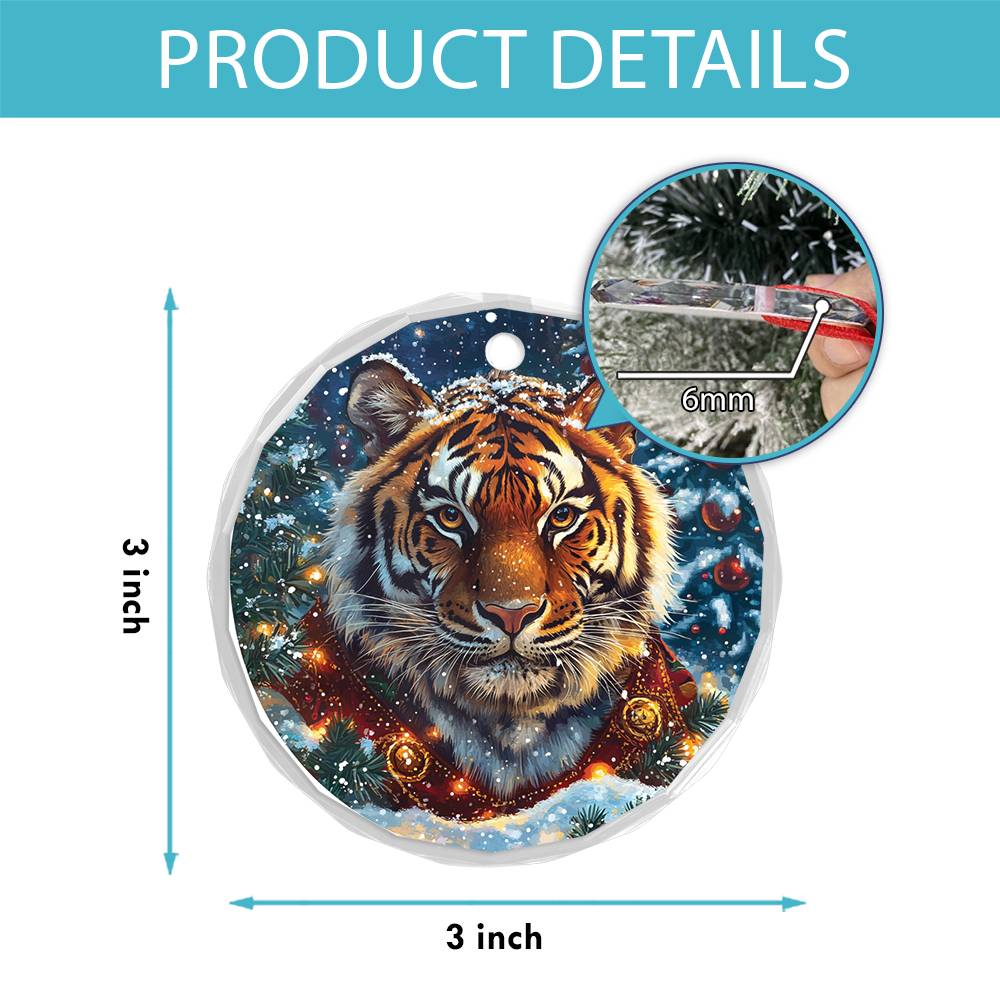 Beautiful Tiger Christmas Night Design 4 Glass Ornament