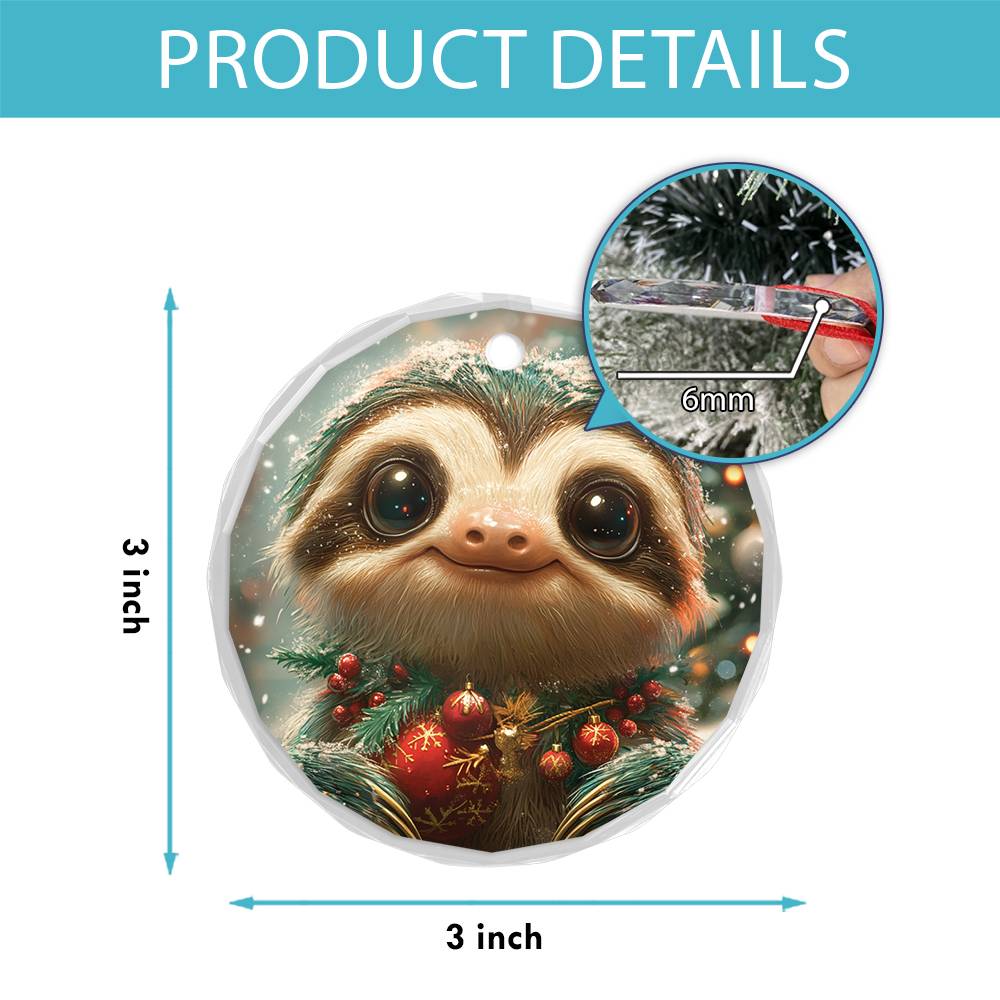Beautiful Angus Sloth Christmas Night Design 2 Glass Ornament