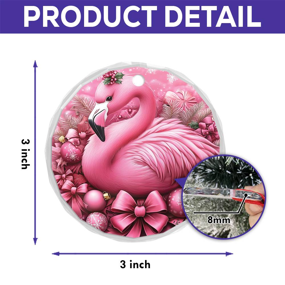 Flamingo Pink Christmas Design 2 Glass Ornament