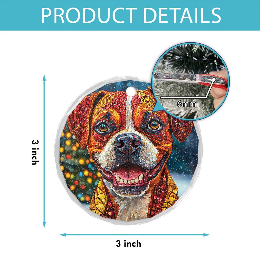 Beautiful Angus Boxer Dog Christmas Night Design 1 Glass Ornament