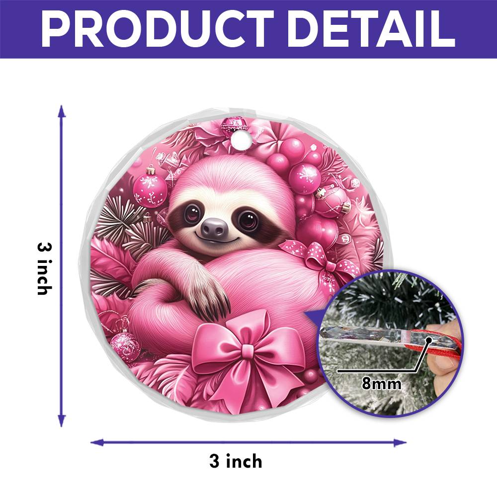 Sloth Pink Christmas Design 1 Glass Ornament