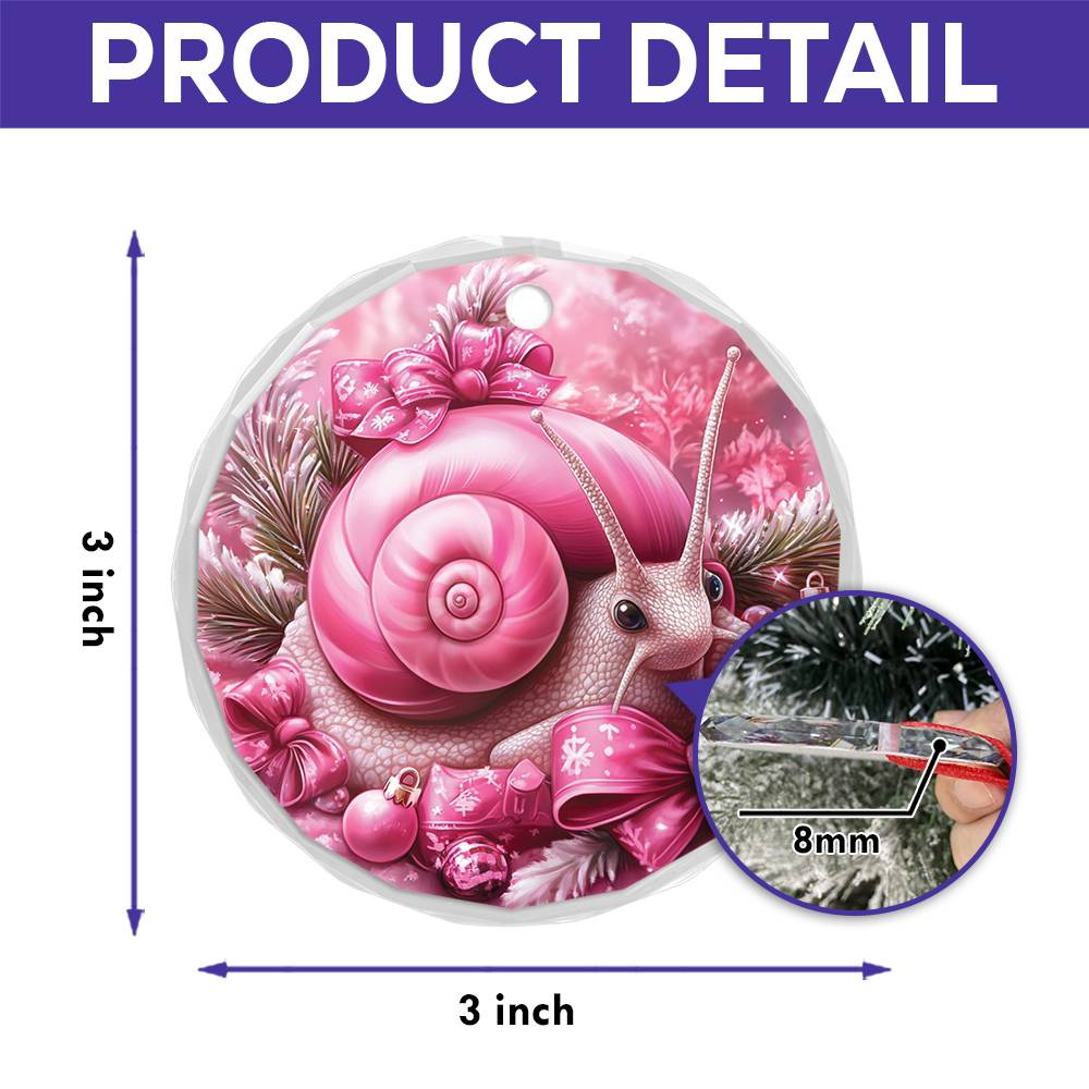 Snail Pink Christmas Design 1 Glass Ornament