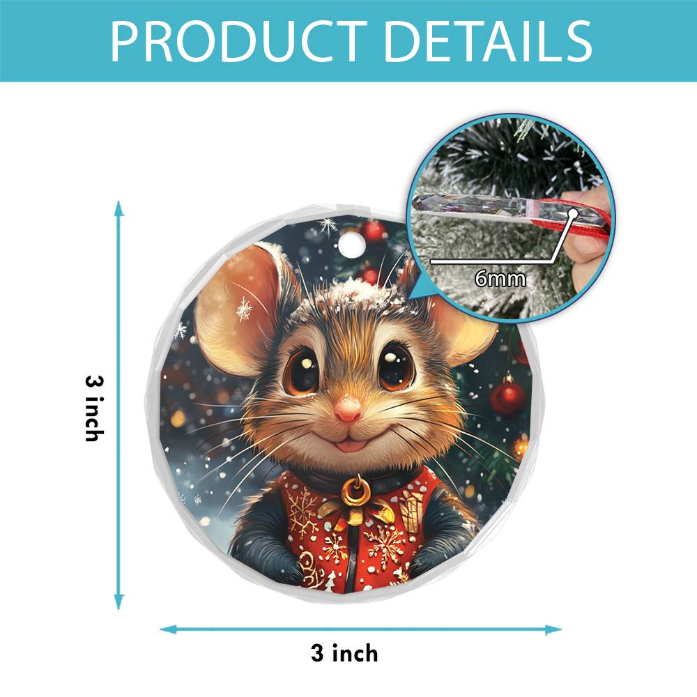 Beautiful Angus Mice Christmas Night Design 1 Glass Ornament