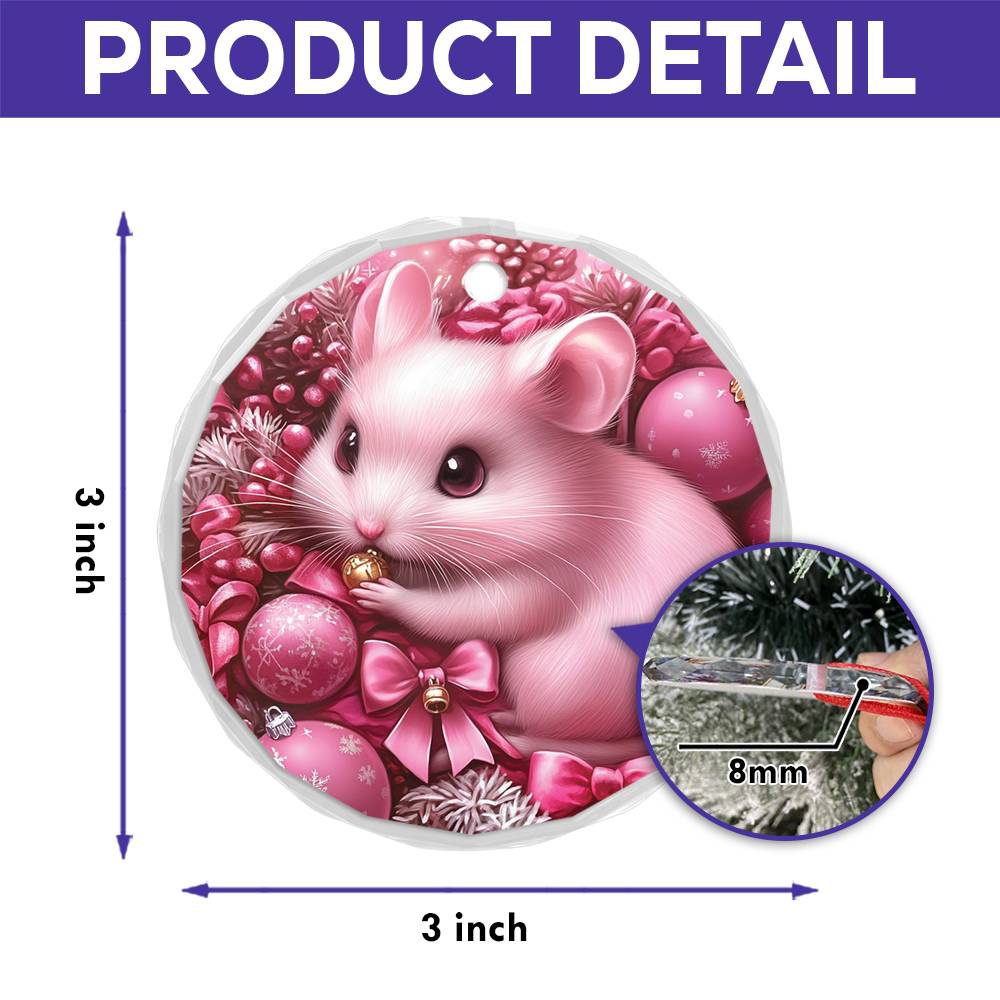 Hamster Pink Christmas Design 3 Glass Ornament