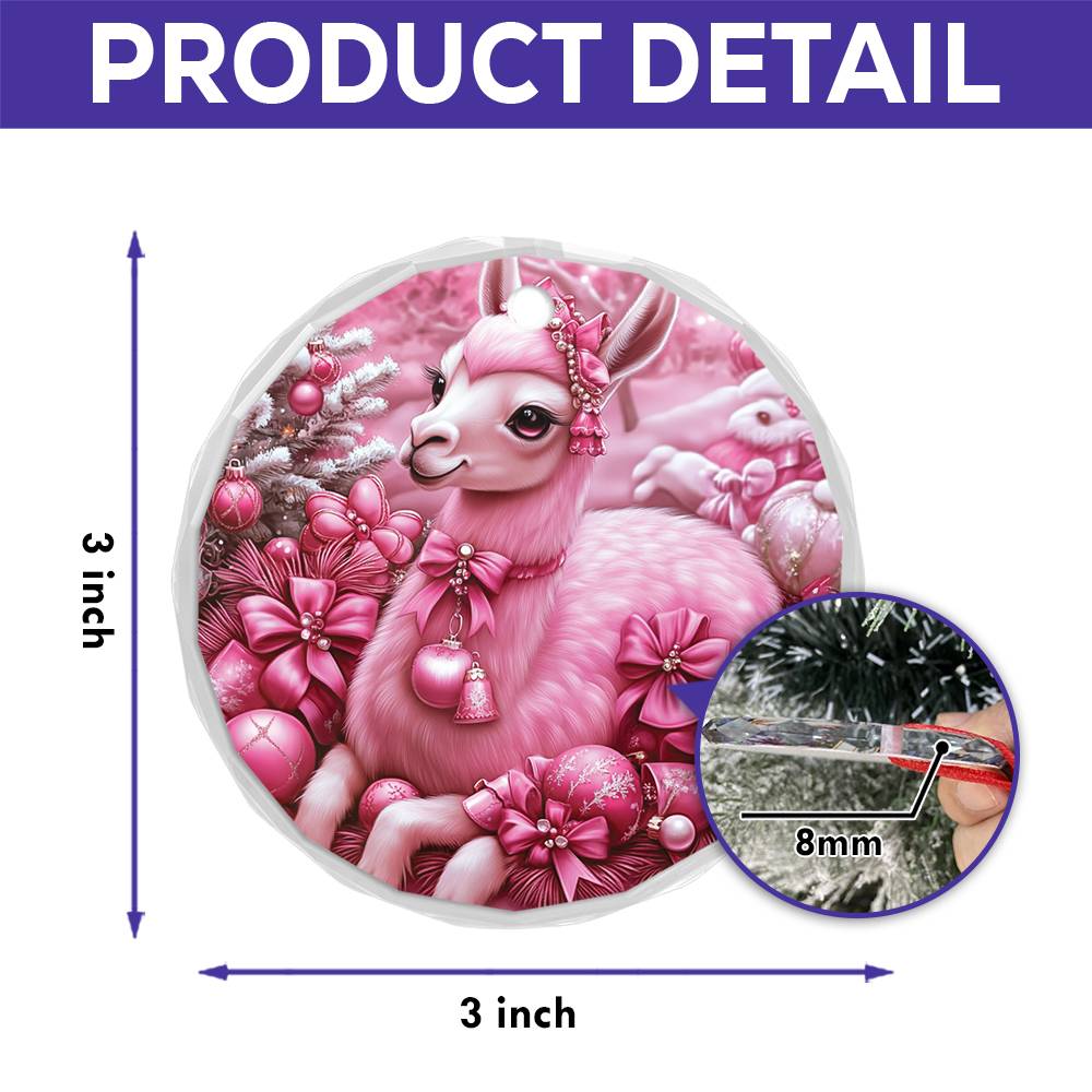 Llama Pink Christmas Design 1 Glass Ornament