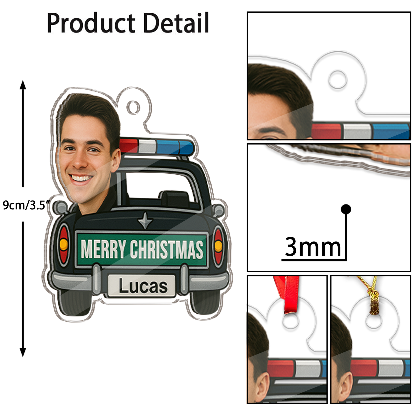 Custom Photo Funny Police Car Ornament, Personalized Acrylic Photo Ornament, Custom Kid Face Car Toys