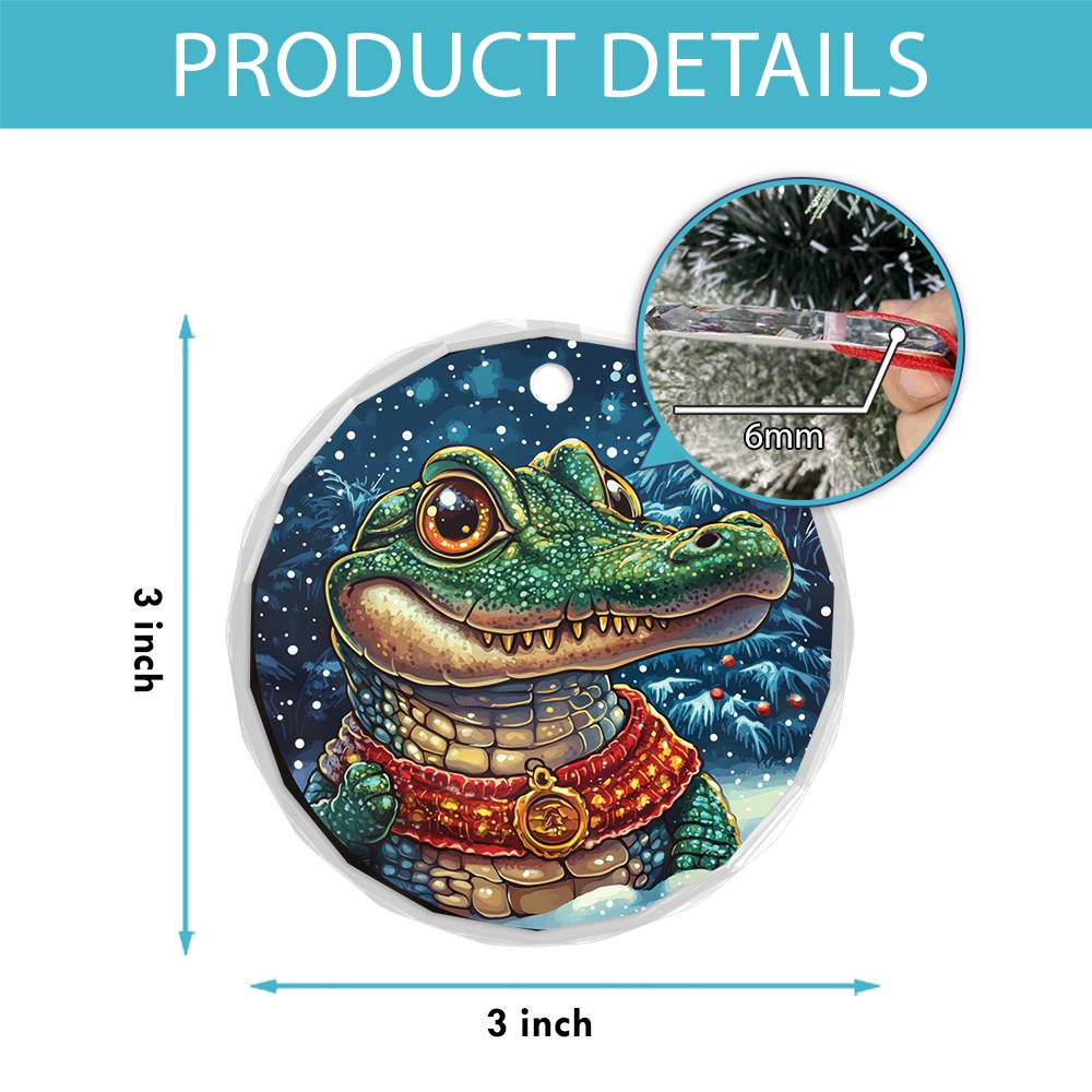 Beautiful Angus Alligator Christmas Night Design 3 Glass Ornament