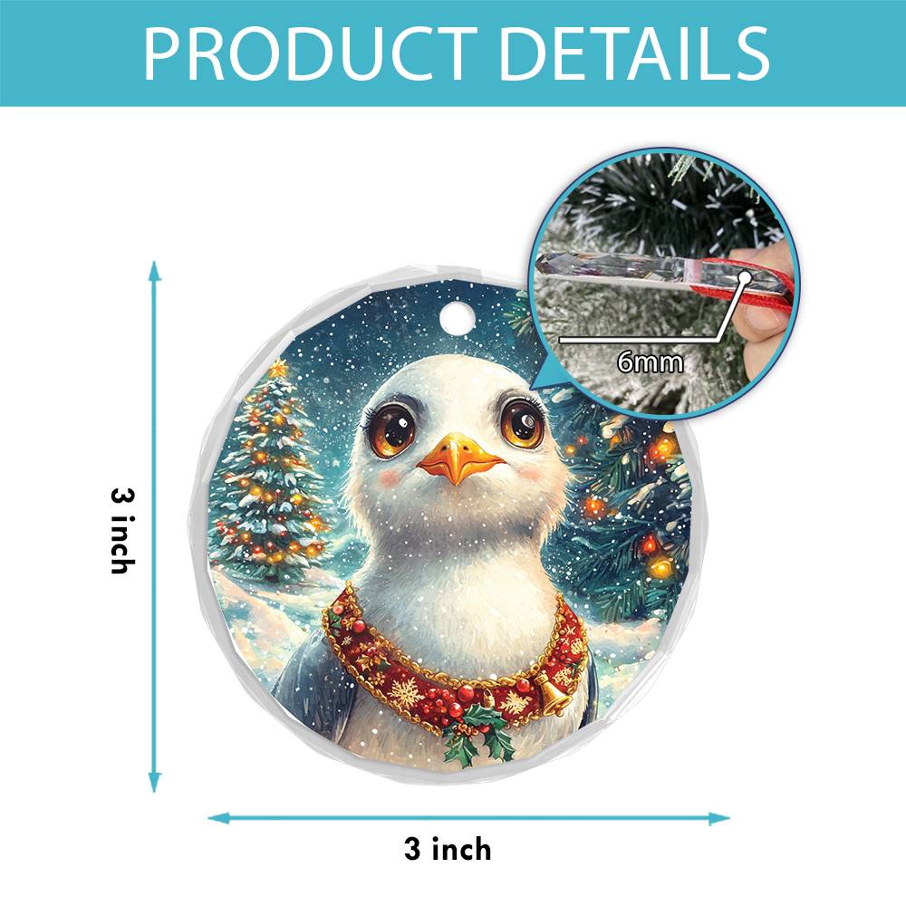 Beautiful Seagull Christmas Night Design 4 Glass Ornament