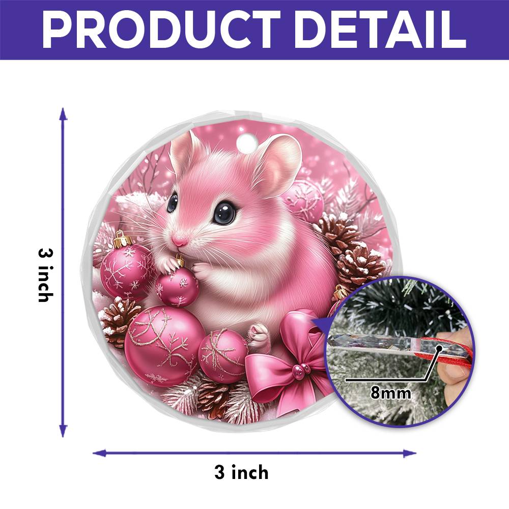 Hamster Pink Christmas Design 1 Glass Ornament