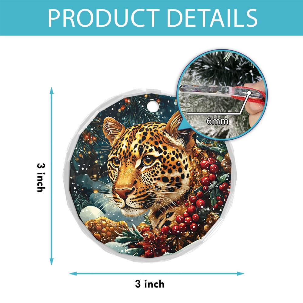 Beautiful Leopard Christmas Night Design 2 Glass Ornament