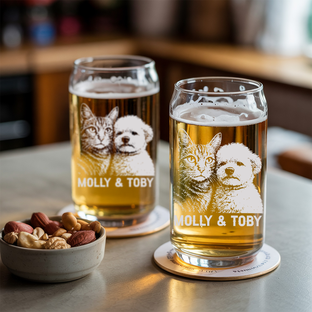 Custom Photo Dog And Cat Beer Can Glass | Personalized Gift for Pet Owners | Gift For Pet Lover TNNGL05