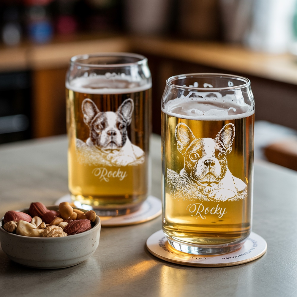 Custom Photo Dog Beer Glasses | Personalized Dog Photo Beer Can Glasses | Dog Lover Gift TNNGL30