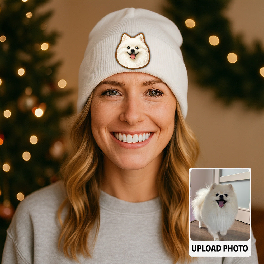Custom Photo Dog Beanie Hat – Custom Pet Image Knit Winter Hat, Personalized Gift for Dog Moms TH99B17