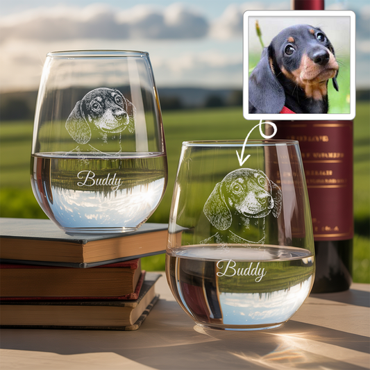Custom Photo Dog Stemless Wine Glass | Personalized Pet Photo | Gift for Pet Owners TNNGL14