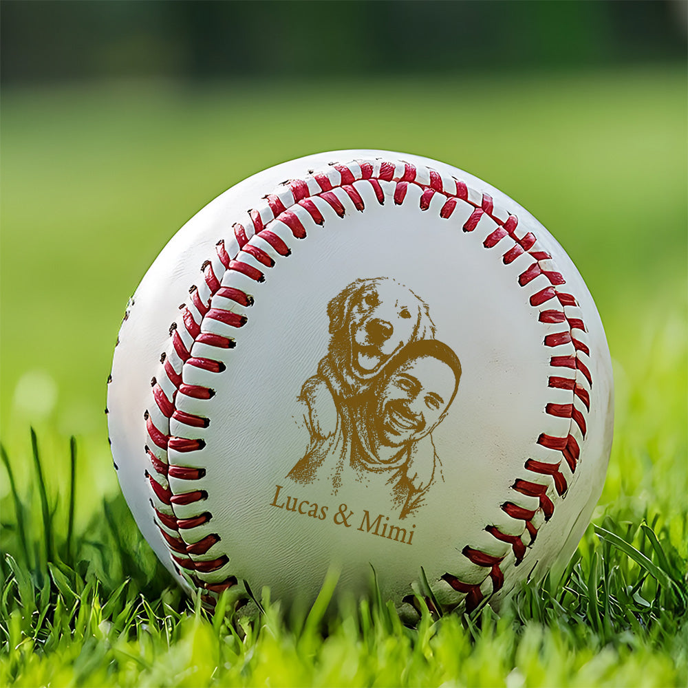 Custom Dog Photo Baseball Gift, Engraved Pet Portrait Photo Baseball Ball, Dog Memorial Keepsake TNBA035