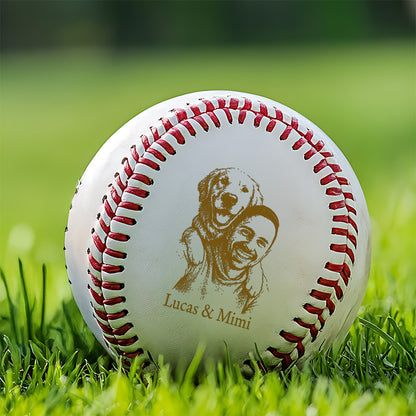 Custom Dog Photo Baseball Gift, Engraved Pet Portrait Photo Baseball Ball, Dog Memorial Keepsake TNBA035