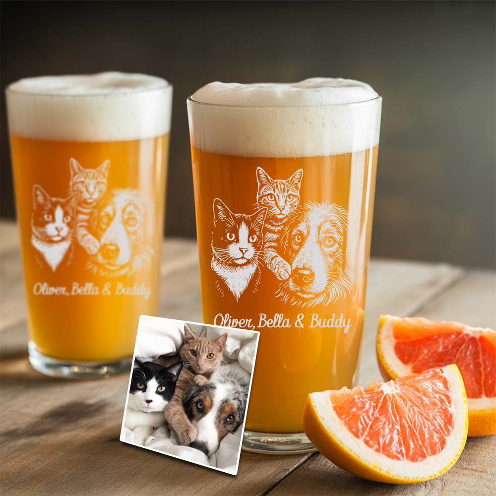 Custom Photo Pet Beer Glasses | Custom Pet Pint Glasses | Personalized Pet Photo Beer Glass TNNGL26