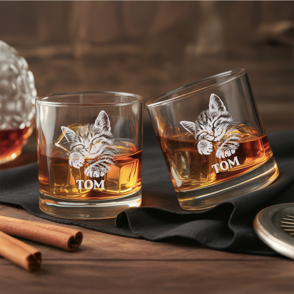 Custom Pet Portrait Whiskey Glass, Engraved Cat Portrait Gift, Pet Photo on Glass, Gift For Cat Lover TNNGL44