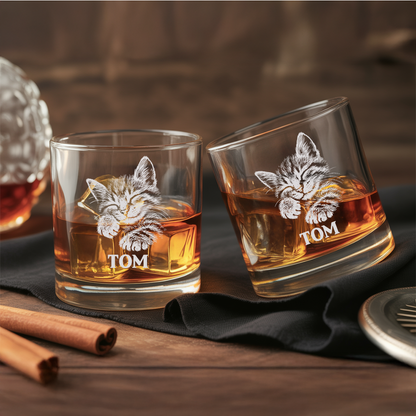 Custom Pet Portrait Whiskey Glass, Engraved Cat Portrait Gift, Pet Photo on Glass, Gift For Cat Lover TNNGL44