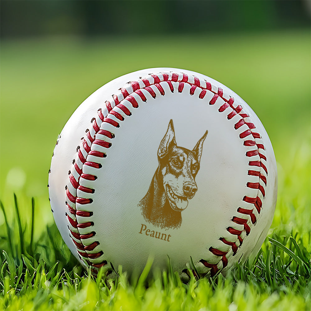 Custom Dog Photo Baseball Gift, Engraved Pet Portrait Photo Baseball Ball, Dog Memorial Keepsake TNBA036