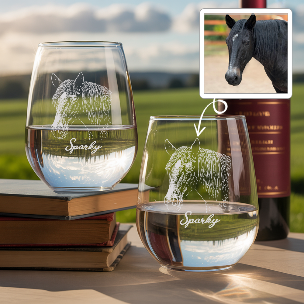 Custom Photo Horse Stemless Wine Glass | Personalized Horse Photo Stemless Wine Glass | Horse Lover Gift TNNGL16