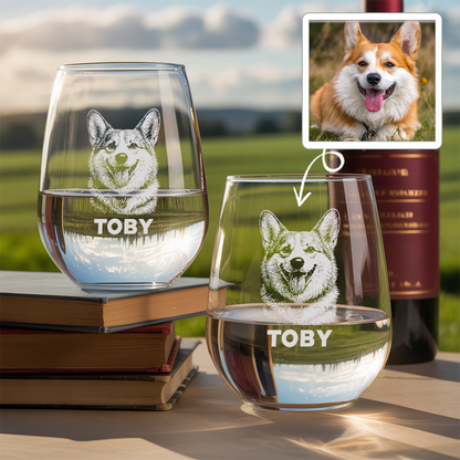 Custom Photo Dog Stemless Wine Glass | Personalized Pet Photo | Gift for Dog Owners TNNGL12