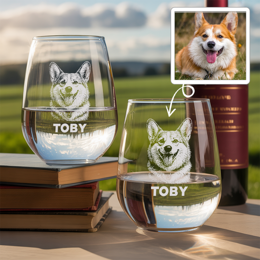Custom Photo Dog Stemless Wine Glass | Personalized Pet Photo | Gift for Dog Owners TNNGL12