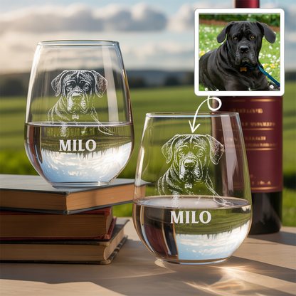Custom Photo Dog Stemless Wine Glass | Pet Photo Stemless Wine Glass | Pet Lover Gift TNNGL11