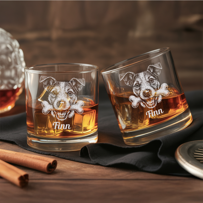 Custom Pet Portrait Whiskey Glass, Engraved Dog Portrait Gift, Pet Photo on Glass, Gift For Dog Lover TNNGL40
